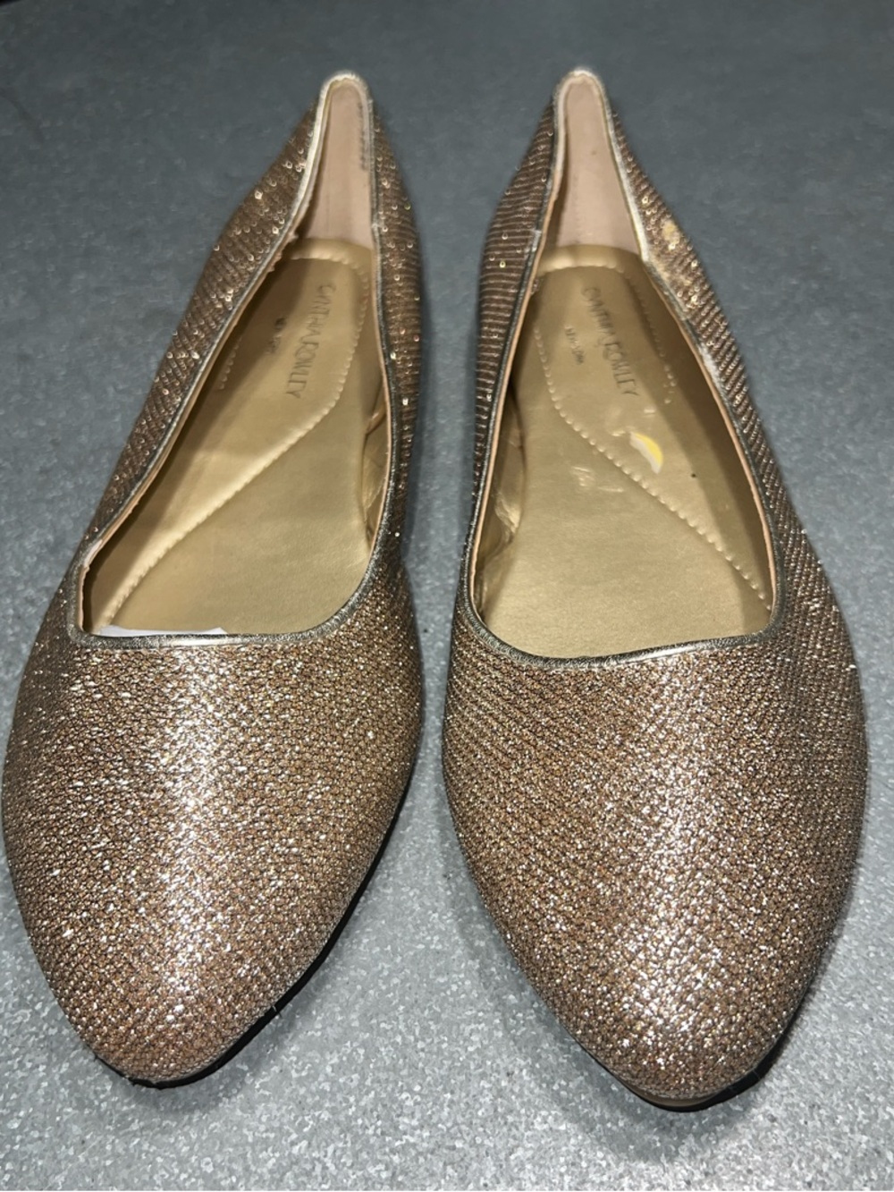 Cynthia Rowley Glitter Pointed Toe Flats in Rose Gold